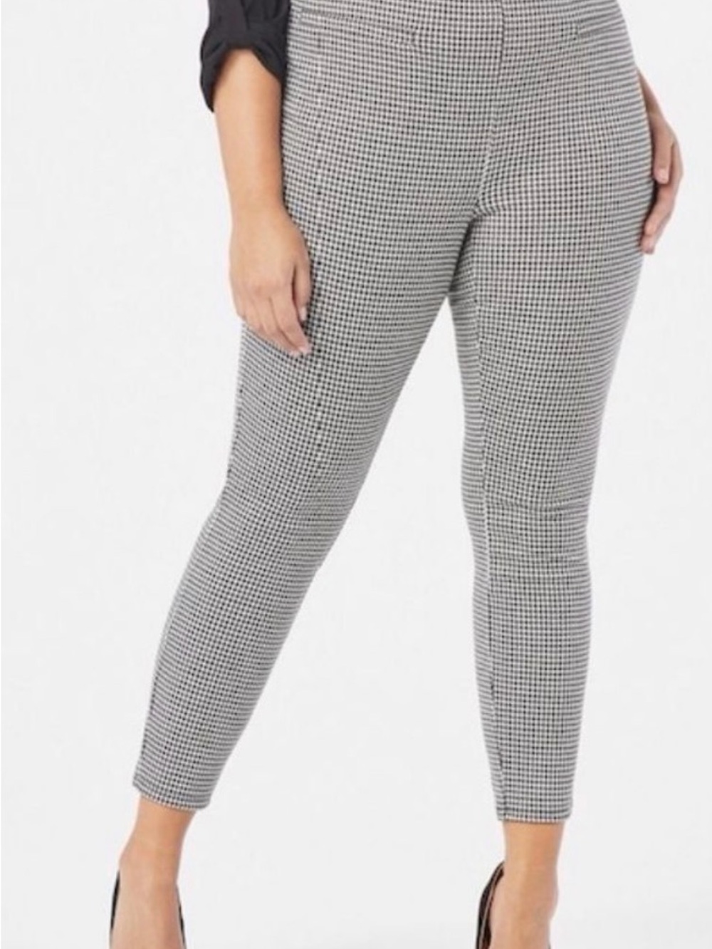 JustFab Black White Skinny Knit Houndstooth Cropped Trouser Leggings 3X Plus